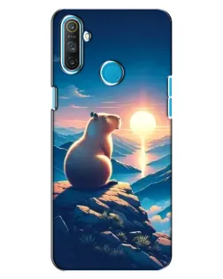 Чехол для Realme C3 с картинкой «Закат солнца с капибарой»