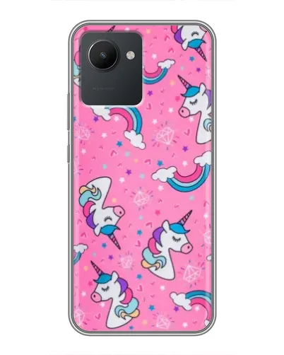 Чехол для Realme C30 с картинкой «Unicorn паттерн розовый»