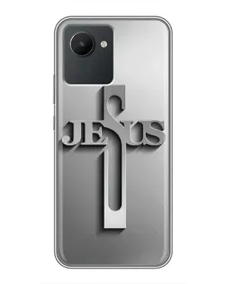 Чехол для Realme C30 с картинкой «Металлический крест Jesus»