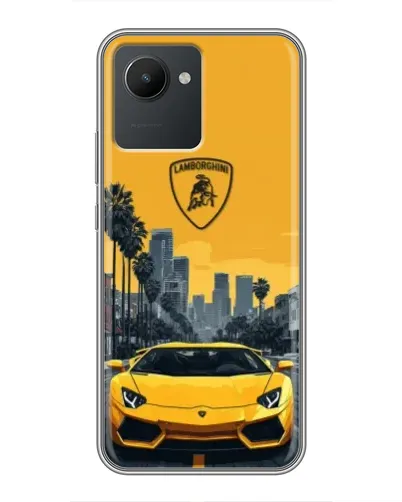 Чехол для Realme C30 с картинкой «Желтый Lamborghini город»