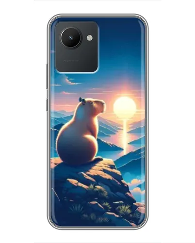 Чехол для Realme C30 с картинкой «Закат солнца с капибарой»