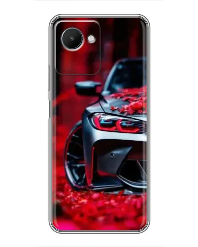 Чехол для Realme C30s с картинкой «Спортивная BMW и цветы»