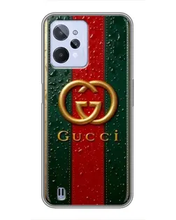 Чехол для Realme C31 с картинкой «Gucci — фирменная полоса и золото»