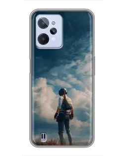 Чехол для Realme C31 с картинкой «Герой PUBG на скале»