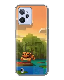Чехол для Realme C31 с картинкой «Майнкрафт закат солнца»