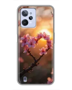 Чехол для Realme C31 с картинкой «Розовый цвет сердце на фоне заката» Чехол для Realme C31 с картинкой «Розовый цвет сердце на фоне заката»
