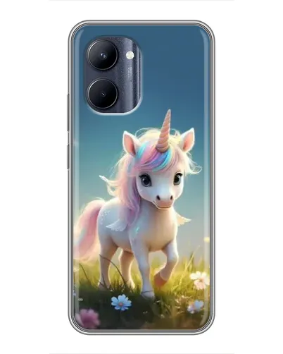 Чехол для Realme C33 с картинкой «Единорог на поляне»