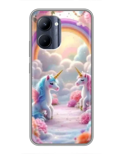 Чехол для Realme C33 с картинкой «Радуга и единороги»