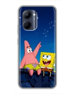 Чехол для Realme C33 с картинкой «Губка Боб и Патрик ночью»