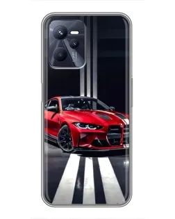 Чехол для Realme C35 с картинкой «Красная BMW на дороге»