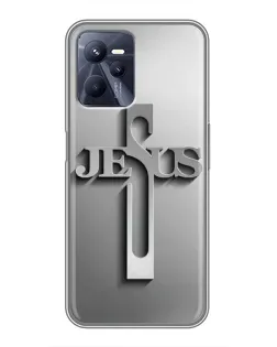 Чехол для Realme C35 с картинкой «Металлический крест Jesus»