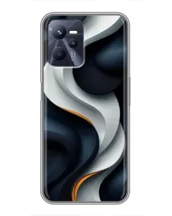 Чехол для Realme C35 с картинкой «Объемные черно-белые ленты»