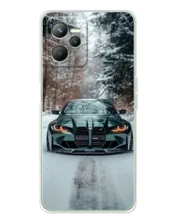 Чехол для Realme C36 с картинкой «BMW в зимнем лесу»