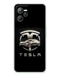 Чехол для Realme C36 с картинкой «Tesla — серебристое авто»