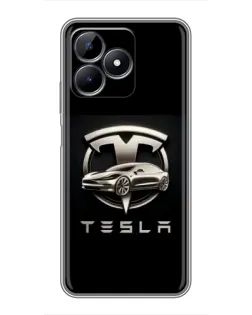 Чохол для Realme C51 з картинкою «Tesla — срібне авто»