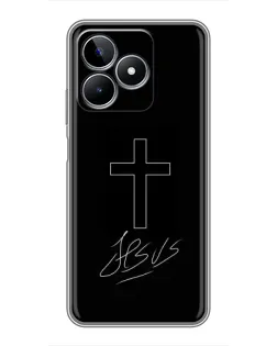 Чехол для Realme C53 с картинкой «Графический крест Jesus» Чехол для Realme C53 с картинкой «Графический крест Jesus»
