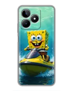 Чехол для Realme C53 с картинкой «Спанч Боб на гидроцикле»