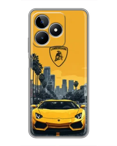 Чехол для Realme C53 с картинкой «Желтый Lamborghini город»
