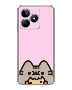 Чехол для Realme C53 с картинкой «Pusheen и печенье»