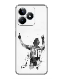 Чехол для Realme C53 с картинкой «Черно-белый силуэт Месси»