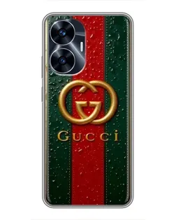 Чохол для Realme C55 з картинкою «Gucci — фірмова смуга та золото»