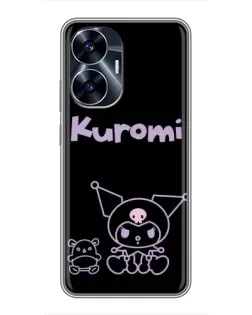 Чехол для Realme C55 с картинкой «Kuromi — черный минимализм»