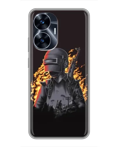 Чехол для Realme C55 с картинкой «PUBG — огненный силуэт»
