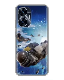 Чехол для Realme C55 с картинкой «Десант PUBG — прыжок»