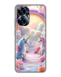 Чехол для Realme C55 с картинкой «Радуга и единороги» Чехол для Realme C55 с картинкой «Радуга и единороги»