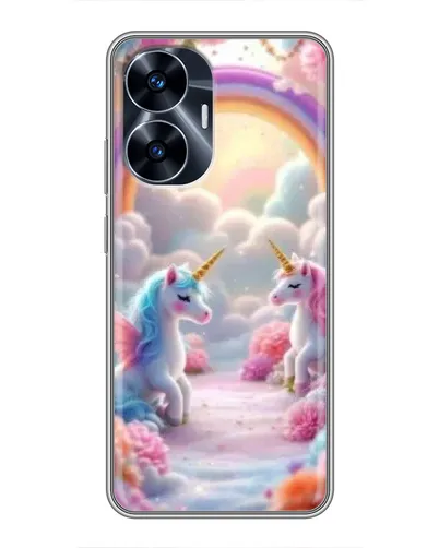 Чехол для Realme C55 с картинкой «Радуга и единороги»