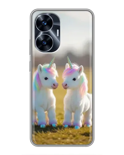 Чехол для Realme C55 с картинкой «Пара единорогов»