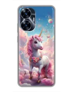 Чехол для Realme C55 с картинкой «Единорог среди облаков»