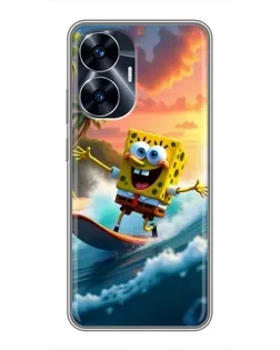 Чехол для Realme C55 с картинкой «Губка Боб серфингист»
