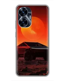 Чехол для Realme C55 с картинкой «Cybertruck на Марсе»