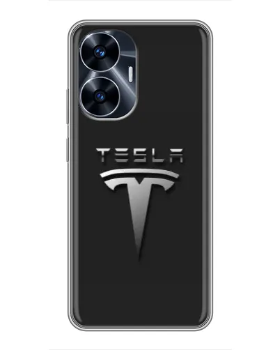 Чехол для Realme C55 с картинкой «Стальной логотип Tesla»