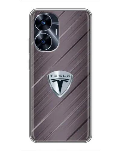 Чехол для Realme C55 с картинкой «Металлическая текстура Tesla»