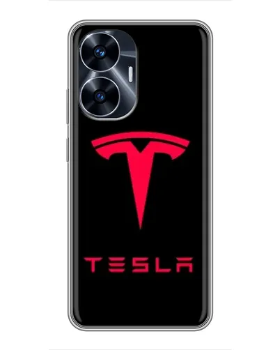Чехол для Realme C55 с картинкой «Tesla Red Logo»