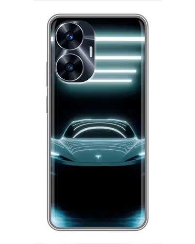Чехол для Realme C55 с картинкой «Tesla в неоне»