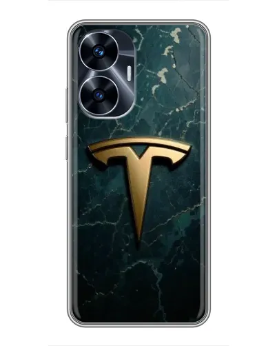 Чехол для Realme C55 с картинкой «Мраморная Tesla Gold»