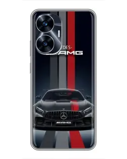 Чехол для Realme C55 с картинкой «Mercedes — белый карбон»