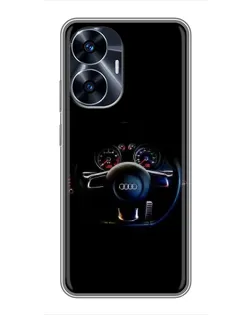 Чехол для Realme C55 с картинкой «Салон Audi — руль»