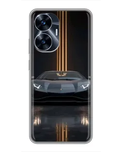 Чехол для Realme C55 с картинкой «Lamborghini золотые линии»