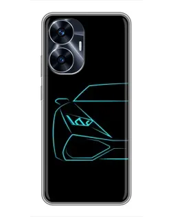 Чехол для Realme C55 с картинкой «Голубой силуэт Lamborghini»