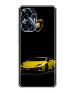 Чехол для Realme C55 с картинкой «Lamborghini желтый акцент»