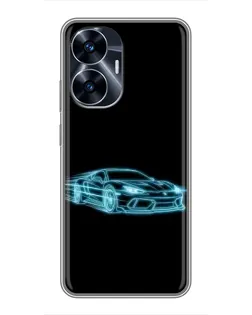 Чехол для Realme C55 с картинкой «Неоновый контур Lamborghini»
