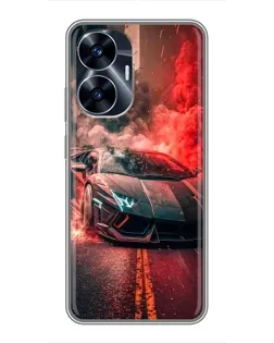 Чехол для Realme C55 с картинкой «Lamborghini красный дым»