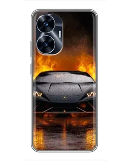 Чехол для Realme C55 с картинкой «Lamborghini в огне»