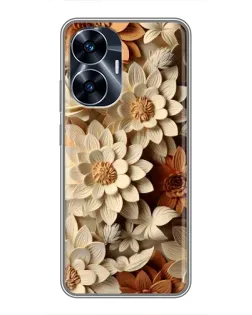 Чехол для Realme C55 с картинкой «Бежевый флористический декор»