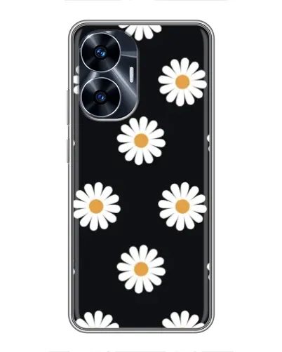 Чехол для Realme C55 с картинкой «Ромашки на черном»