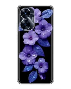 Чехол для Realme C55 с картинкой «Фиолетовые цветы с росою»
